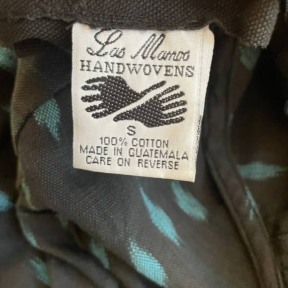 Vintage 90s Las Manos Handwoven Dress Women Small Black Teal Cotton Modest Midi - Picture 7 of 12